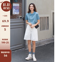 Princess home girl filter] thin short sleeve T-shirt female 2021 Spring Summer New Polo collar loose short top