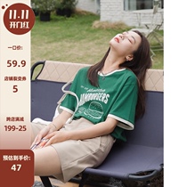 Princess home summer B ready] color T-shirt women 2021 summer new cotton loose burger print split half sleeve