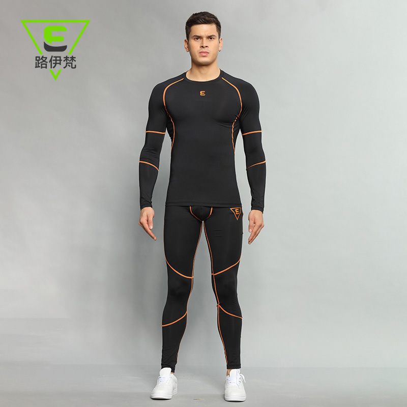 Luyifan fitness clothes men's running training large size quick-drying tights Autumn and winter gym sportswear suit