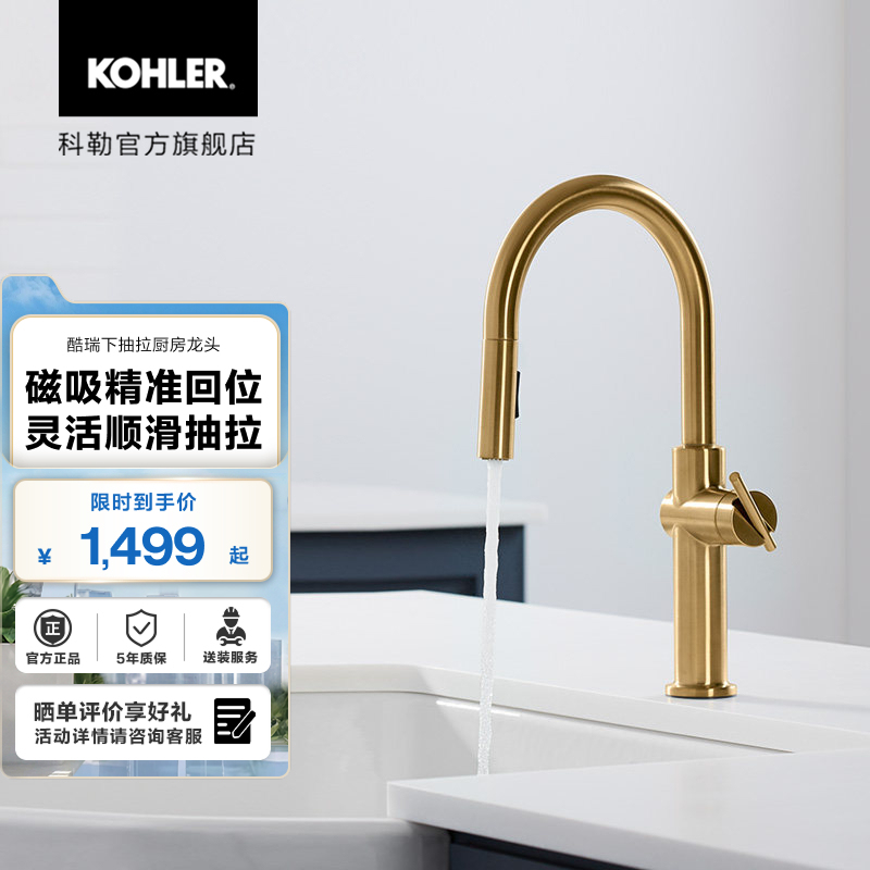 Kohler Cool Pull-Down Kitchen Sink Faucet for Washing Vegetables and Dishes, Hot and Cold Water