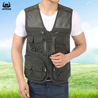 Cotton giặt rỗng áo vest nam chụp ảnh nhiều túi với áo vest mùa hè áo len lưới thoáng khí - Áo vest cotton áo 3 lỗ nam