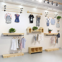 Clothing Store Original Wood Color Clothing Rack Womens Clothing Shop Upper Wall Side Hanging Clothes Hanger Childrens Clothing Shop Furnishing Shelves Display Combination