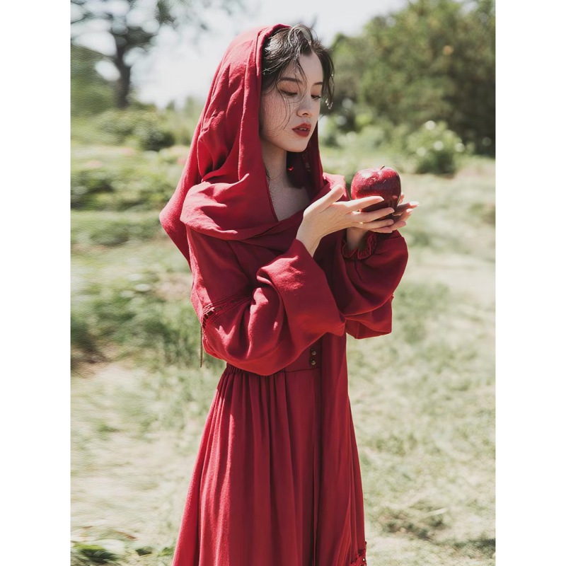 Yunnan Ethnic Style Exotic Women's Clothing Qinghai Lake Travel Outfit Red Dress Desert Photo Shoot Long Dress