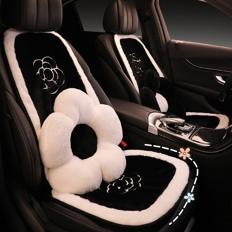 Car Seat Cushion Autumn and Winter Camellia Plush Warm Single-Piece Car Seat Cushion Three-Piece Set Rear Seat Car Seat Cover Car Seat Cushion Autumn and Winter Camellia Plush Warm Single-Piece Car Seat Cushion Three-Piece Set Rear Seat Car Seat Cover
