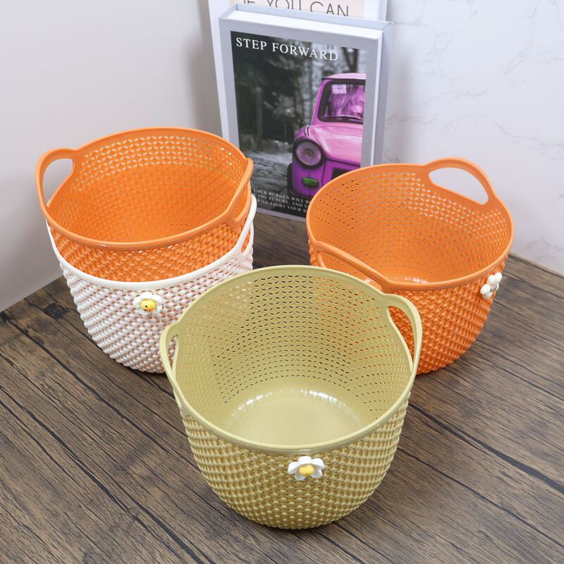 Desktop Storage Basket, Plastic Multifunctional Snack and Miscellaneous Basket, Round Hollow Storage Basket for Home Use
