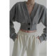 ນາງ Chen CHENTAITAIx no illusion-VLOOK-knitted ribbed long-sleeved waisted short jacket