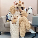 Зимняя пижама, коралловый бархатный лонгслив, стеганый фланелевый комплект, демисезонный банный халат, увеличенная толщина