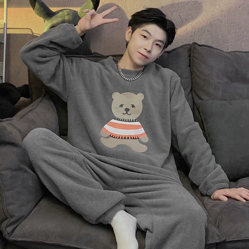 Демисезонная коралловая бархатная утепленная пижама, осенний демисезонный фланелевый комплект, популярно в интернете