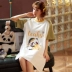 Váy ngủ của phụ nữ mùa hè mỏng cotton ngắn tay sinh viên mùa xuân và mùa thu Hàn Quốc cotton tươi phụ nữ mang thai đồ ngủ mùa hè tại nhà - Đêm đầm