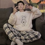 Демисезонная коралловая бархатная утепленная пижама, осенний демисезонный фланелевый комплект, популярно в интернете