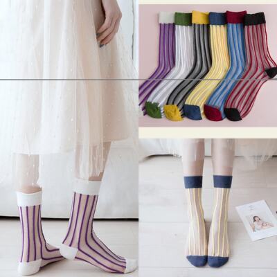 Summer new transparent crystal glass stockings, thin and breathable, cartoon Japanese style lace trim band-aids, dot women's stockings