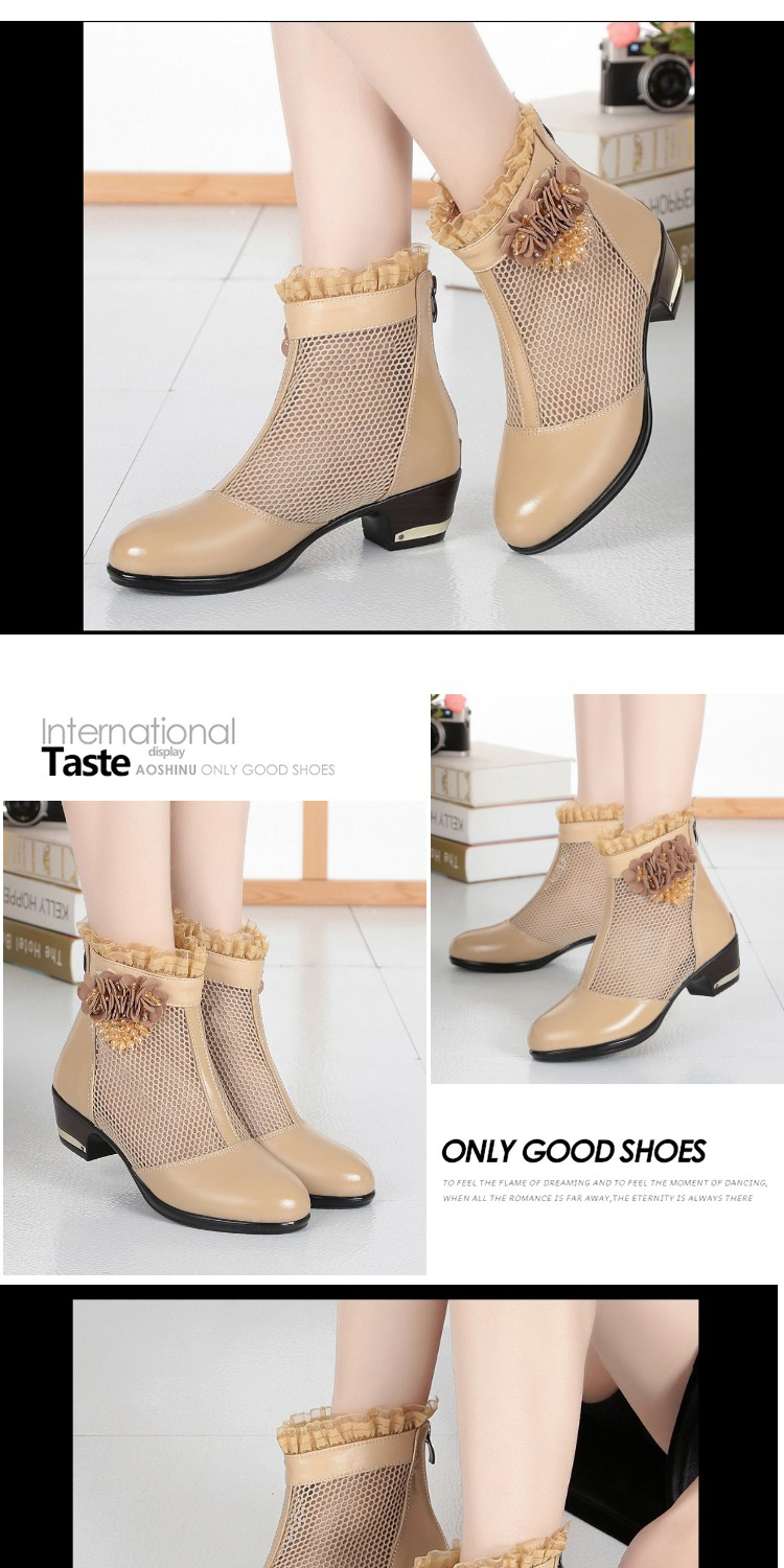 Kích thước lớn net boots gót thấp hollow boots da ren khởi động khởi động trẻ em giày mùa xuân và mùa hè mẹ duy nhất khởi động nữ giày