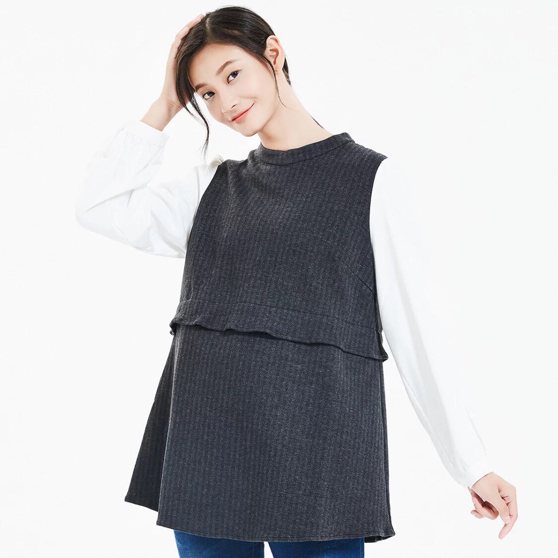 Pregnancy Color Pregnancy Woman Dress Fall New Casual Blouse Snowspun Sleeves Splicing Belts Adjustable Pregnant Women's Blouses