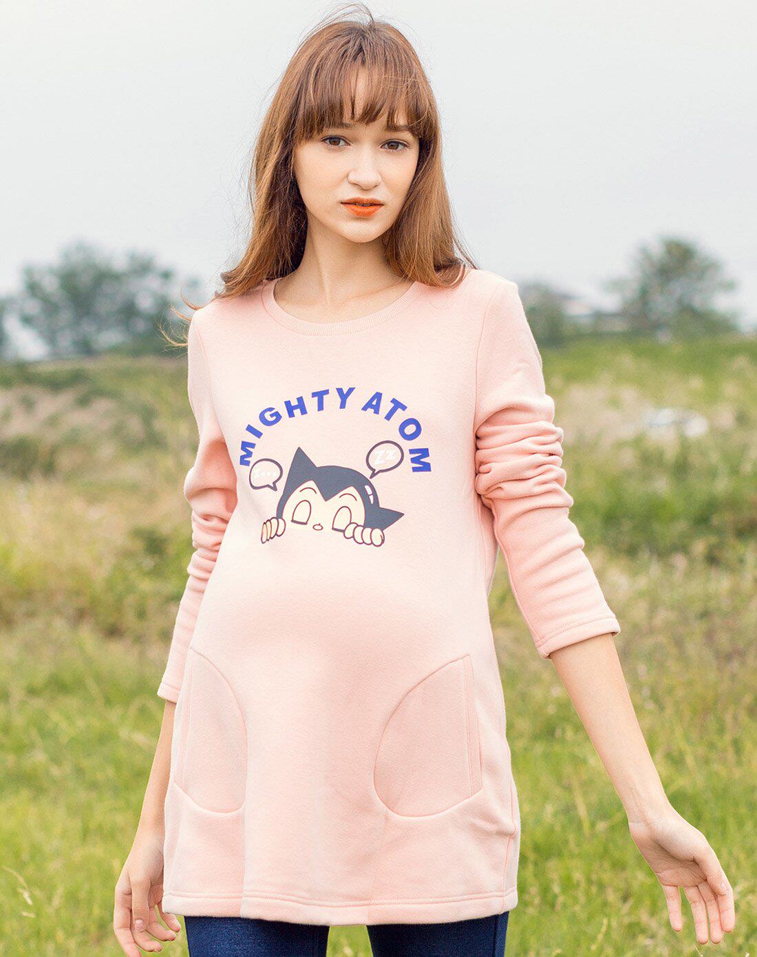 Pregnancy color pregnant woman winter dress round collar blouses with velvet long sleeve cartoon ATong wood thickened T-shirt progesterwoman for autumn and winter