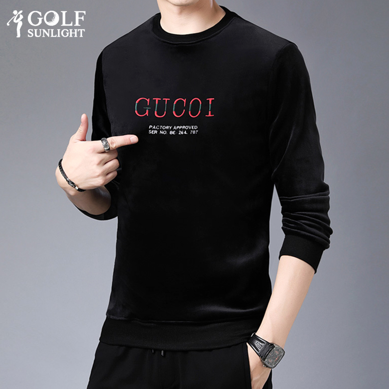GOLF冬季休闲青年圆领男卫衣金丝绒男士打底衫加绒加厚t恤韩版潮