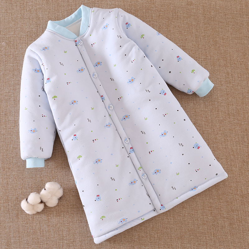 Children's nightgown Baby baby padded thickened pajamas Large children's cotton flower sleeping anti-kick robe autumn and winter