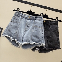High-waisted denim shorts womens summer 2021 New Korean version of loose students slim large size wide legs A- shaped hot pants