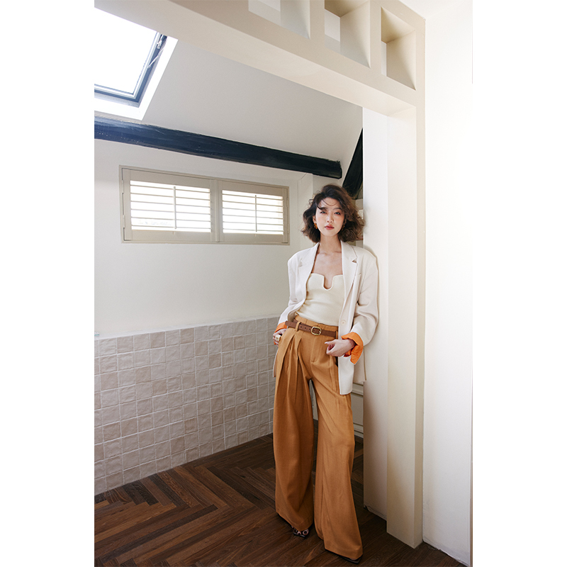 Rosebanks Sunset Orange Commuter Fashion Street Style Low Saturation Orange Casual Straight-Leg Pants