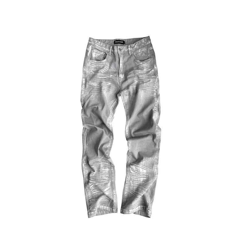 Gojoyjinni Lime White Pulp Resin Waxed Wrinkled Three-Dimensional Whisker Micro-Stretch Slim Straight-Leg Jeans Gojoyjinni Lime White Pulp Resin Waxed Wrinkled Three-Dimensional Whisker Micro-Stretch Slim Straight-Leg Jeans