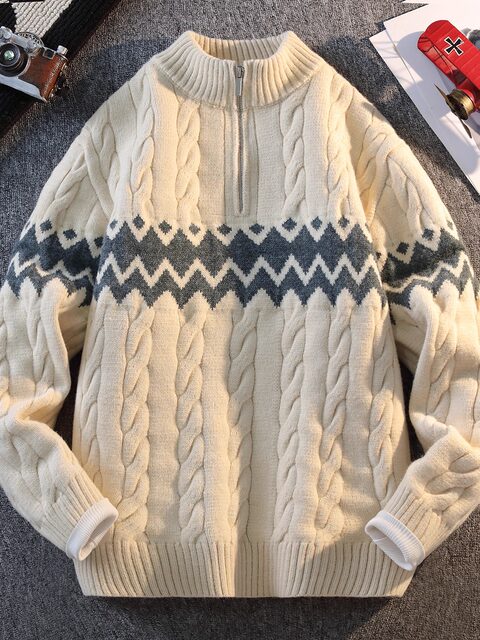 Men's Stand Collar Sweater Autumn/Winter 2025 New Thickened Warm Half-Zip High-Neck Youth High-End Knitwear