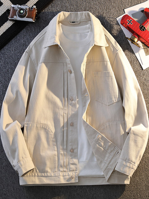 High-end workwear denim jacket for men in spring and autumn new versatile loose large size Ami khaki retro jacket trendy