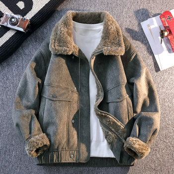 Fleece-Lined Thickened Men's Winter Leather and Fur Integrated Warm Retro Style Work Jacket Men's Cold-Proof Clothing