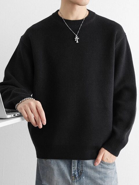 High-end pure cotton sweater men's winter 2025 new sweater thickened warm inner layer cotton sweater base layer