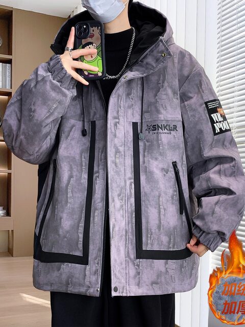 Fleece-Lined Thickened Jacket for Men, Autumn and Winter 2025 New Style, Trendy Tie-Dye Jacket for Teenagers, Men's Warm Parka