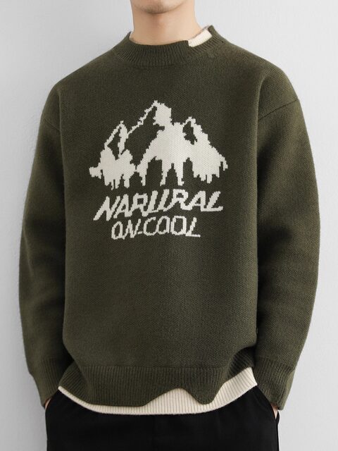 American heavyweight fake two-piece sweater for men in autumn and winter trendy brand thickened loose casual warm base sweater wool