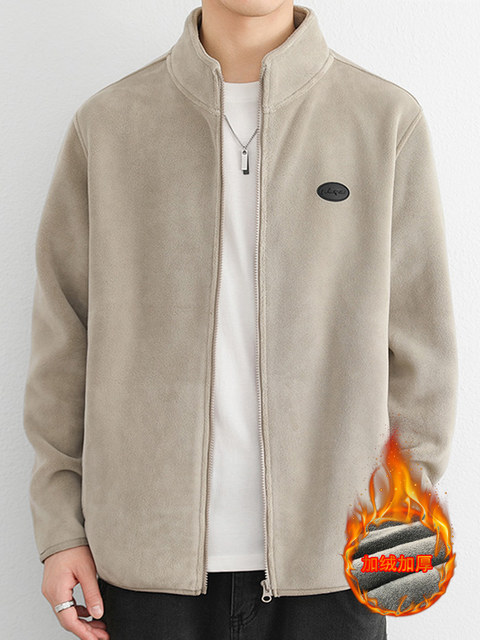 Orienteering Men's Jacket with Stand Collar, Fleece-Lined, High-End Feel, 2024 Autumn and Winter New Style, Thickened and Warm Outerwear for Men