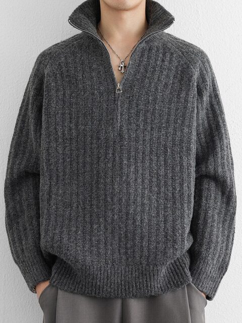 Cardigan Japanese simple half-zip turtleneck sweater for men in winter warm and versatile casual thickened knitted can be worn outside