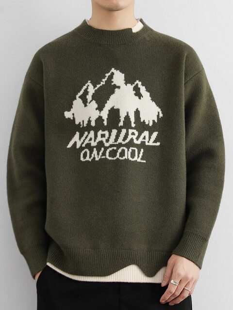 American heavyweight fake two-piece sweater for men in autumn and winter trendy brand thickened loose casual warm base sweater wool