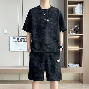 Summer New Ice Silk Suit for Men, Short-Sleeved T-Shirt Paired with Casual Sports Shorts, a Stylish Complete Outfit