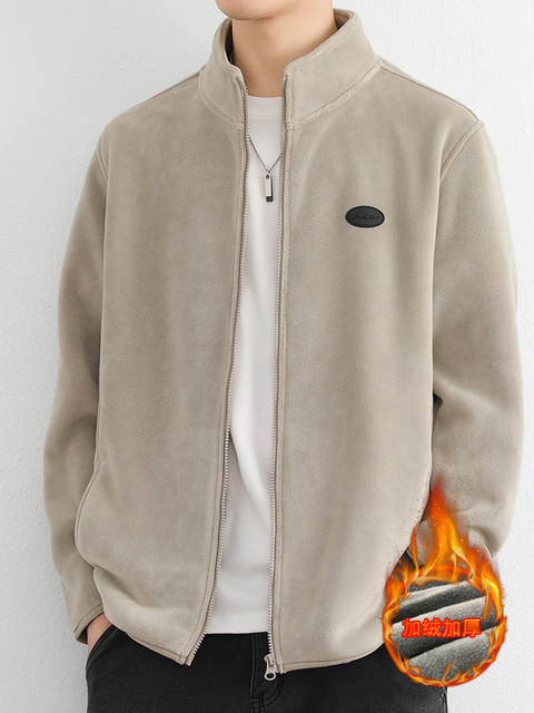 Orienteering Men's Jacket with Stand Collar, Fleece-Lined, High-End Feel, 2024 Autumn and Winter New Style, Thickened and Warm Outerwear for Men