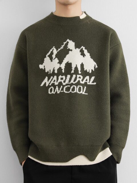 American heavyweight fake two-piece sweater for men in autumn and winter trendy brand thickened loose casual warm base sweater wool