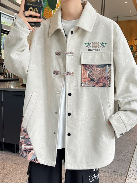 Ethnic style lapel jacket for men spring and autumn 2025 new trendy brand high-end shirt men's autumn handsome jacket