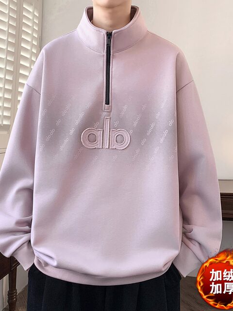 Gradient Fleece Sweatshirt for Men, Autumn and Winter Style, American-Style Loose Fit, Half-High Collar, Zip-Up Top, Thickened Warm Jacket for Teenagers