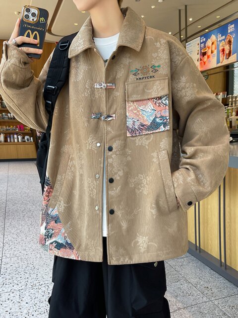 Ethnic style lapel jacket for men spring and autumn 2025 new trendy brand high-end shirt men's autumn handsome jacket