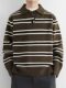 American retro striped POLO collar sweater for men in autumn and winter loose couple lapel long-sleeved sweater top thickened