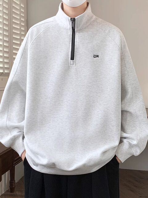 Half-Zip Sweatshirt for Men, Autumn and Winter, Fleece-Lined, Thickened, High-Neck, Long-Sleeve Base Layer, Raglan Sleeve, Sports Top