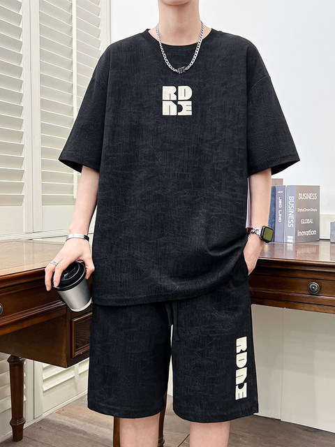 Summer casual suit for men 2025 new youth loose sports shorts short-sleeved handsome two-piece suit