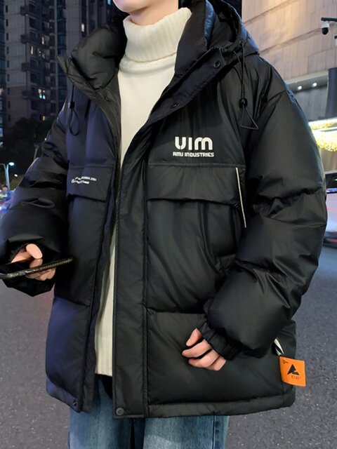 90 white duck down jacket boys winter thin thickened hooded youth trendy brand short work jacket black