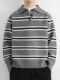 American retro striped POLO collar sweater for men in autumn and winter loose couple lapel long-sleeved sweater top thickened