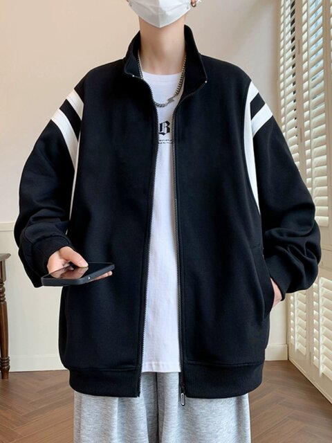Jacket men's cardigan sweatshirt men's spring and autumn students' velvet thickened trendy brand loose spring clothing youth tops
