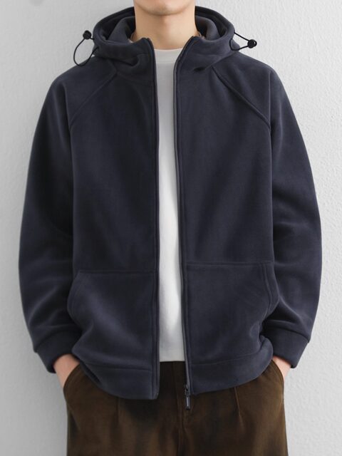 Heavyweight Fleece Jacket for Men, Autumn and Winter, Hooded, Thickened, Windproof, Fleece Zipper, Stylish Cardigan Sweatshirt