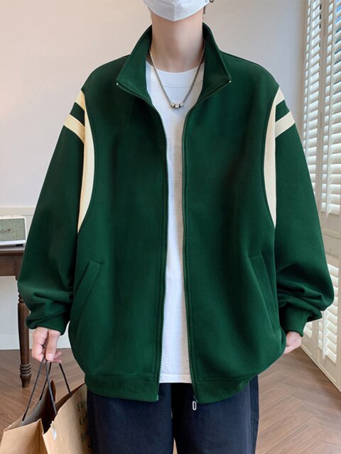 Jacket men's cardigan sweatshirt men's spring and autumn students' velvet thickened trendy brand loose spring clothing youth tops