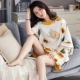 Aesoll tân binh pijama nữ bộ đồ mùa hè ngắn tay hai mảnh vải cotton mùa hè Hàn Quốc có thể mặc bên ngoài dịch vụ tại nhà - Giống cái