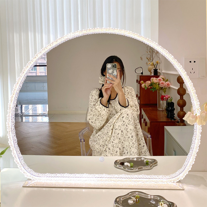 High-End Dressing Table Makeup Mirror Combination Cabinet with Large Mirror Led Smart Modern Luxury Desktop Mirror Beauty Mirror