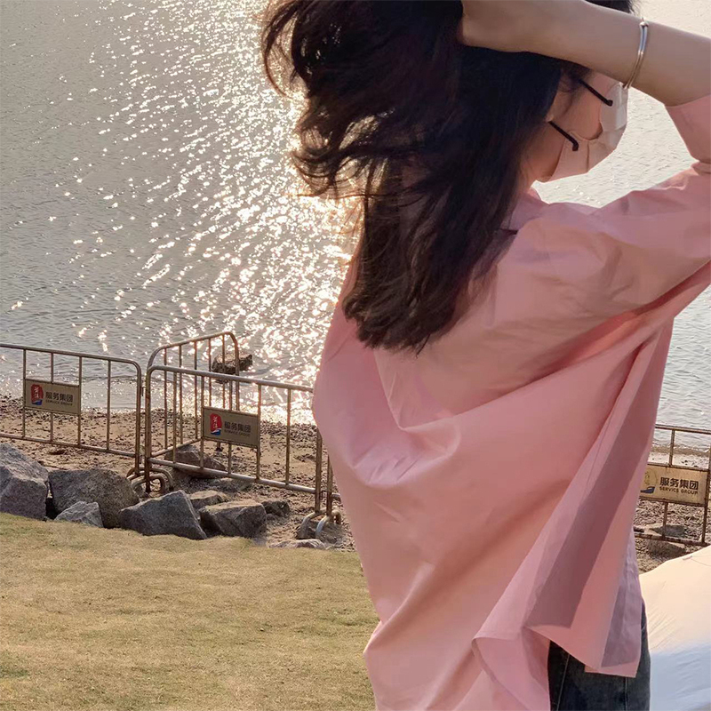 Pure Cotton High-End Pink Shirt Jacket for Women 2024 Summer New Sun Protection Shirt French Chic and Beautiful Top