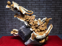 Wood Yu Root Carving Factory Cliff Bergen Hug Stone Flowers Birds Fugui Bi-Color Material Living Room Home Handicraft Swing Piece Direct Selling